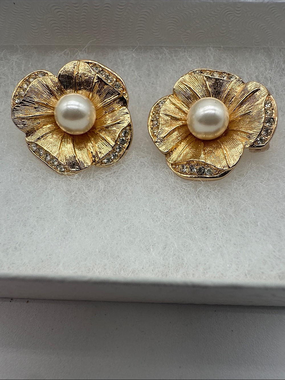 Dior Goldtone Flower Pearl Center Clip-On Earrings